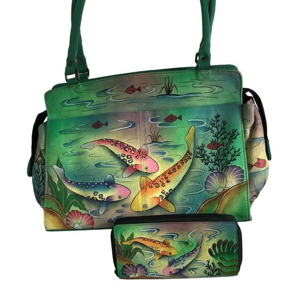Anuschka Hand-Painted Leather Tote For Women - Large Artisan Bag, Adjustable Strap, Multiple Pockets, Unique Design - View #5